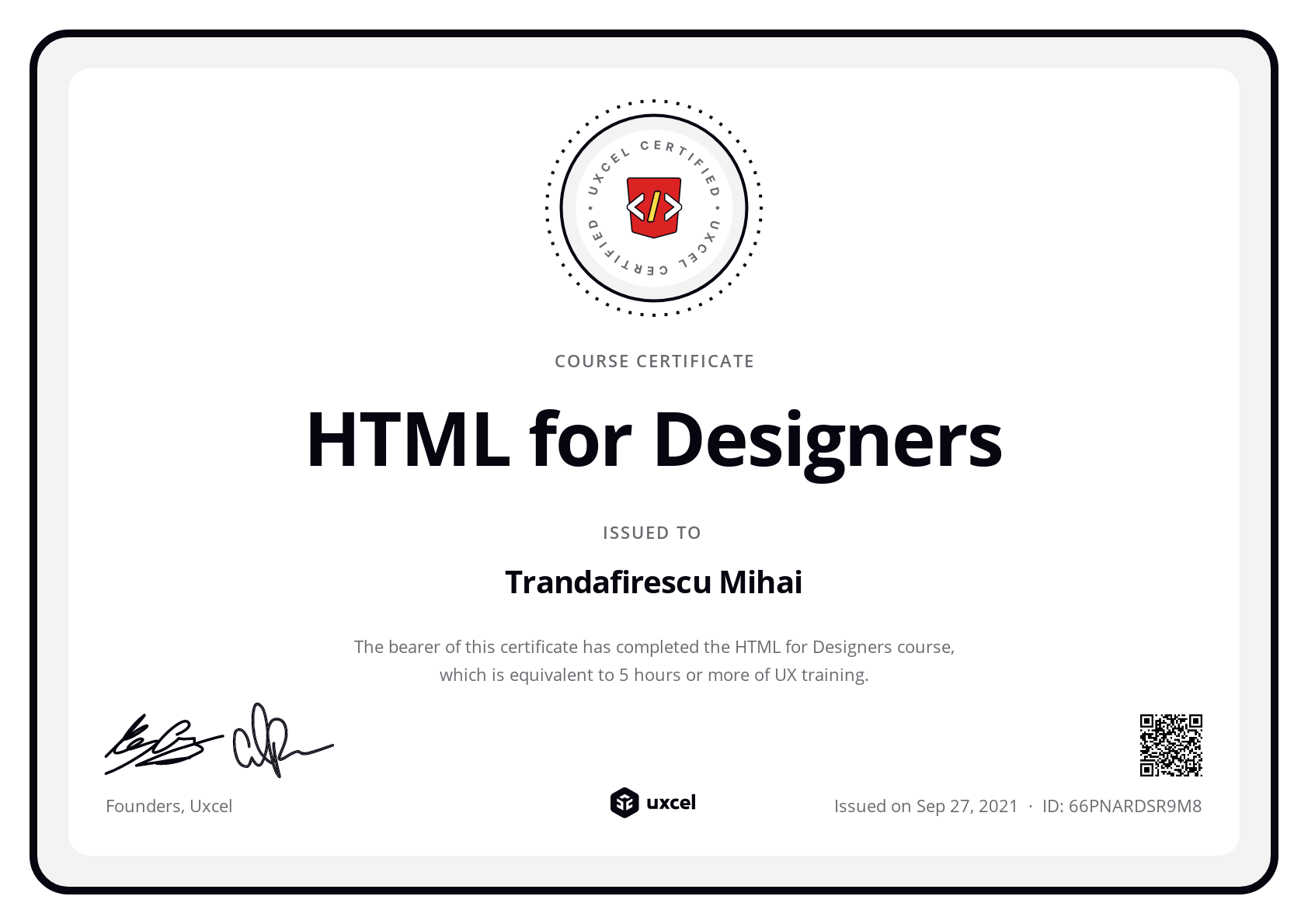Trandafirescu Mihai's certificate